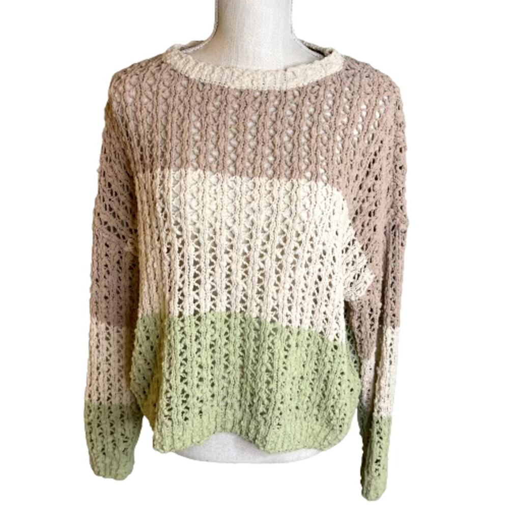 Nikkak Open Weave Multicolor Colorblock Pullover Sweater, M